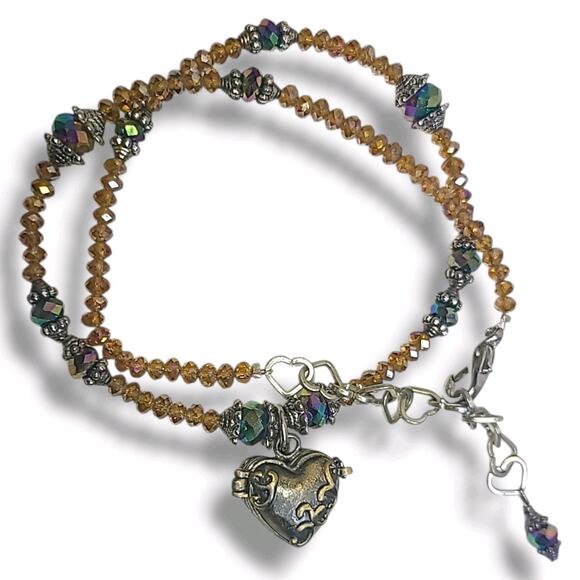 Vintage Crystal Bead Heart Shaped Box Locket Pendant Necklace - Picture 1 of 11